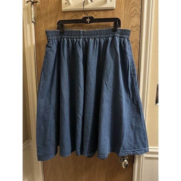 SHEIN Women's Blue Midi Denim Jean Skirt Elastic Waist Pockets Fit & Flare 3XL - Picture 6 of 10